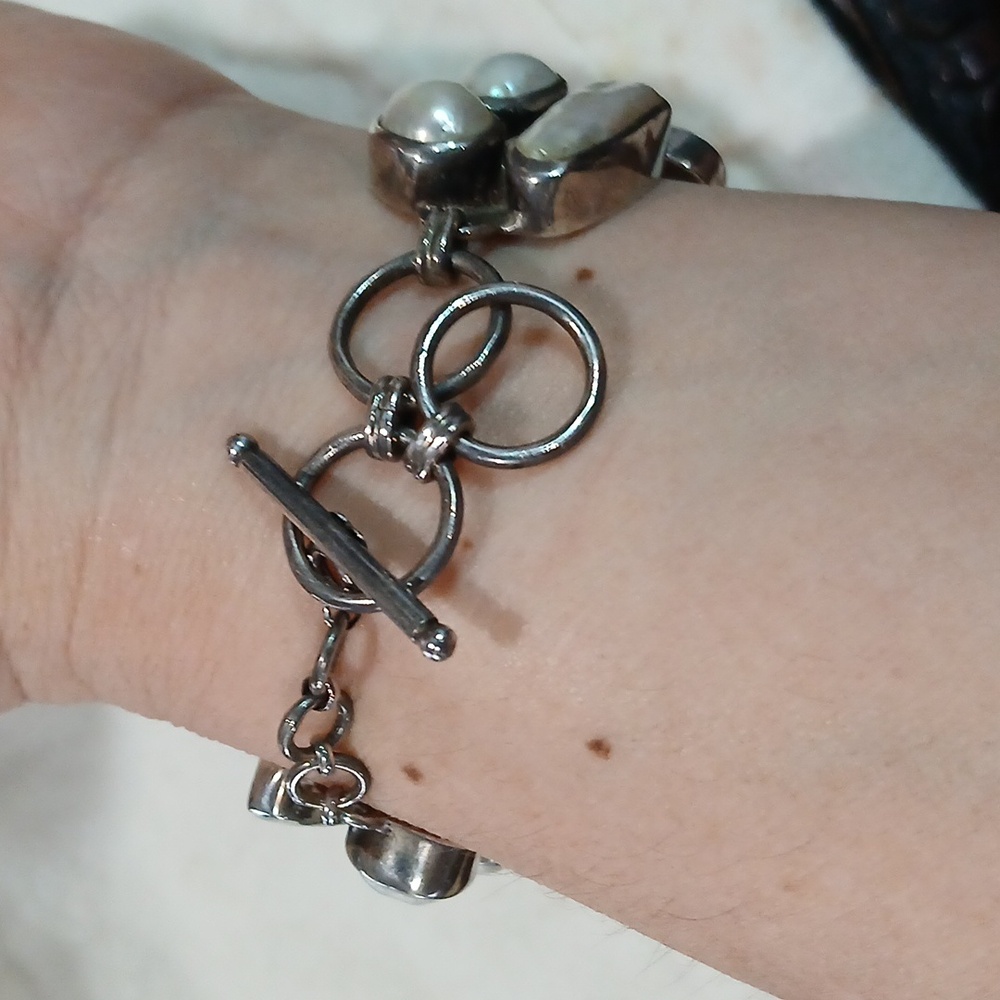 ✨ Sterling Silver & Biwa Pearl Bracelet – Elegant, Unique, Adjustable 6–8” - Picture 3 of 9